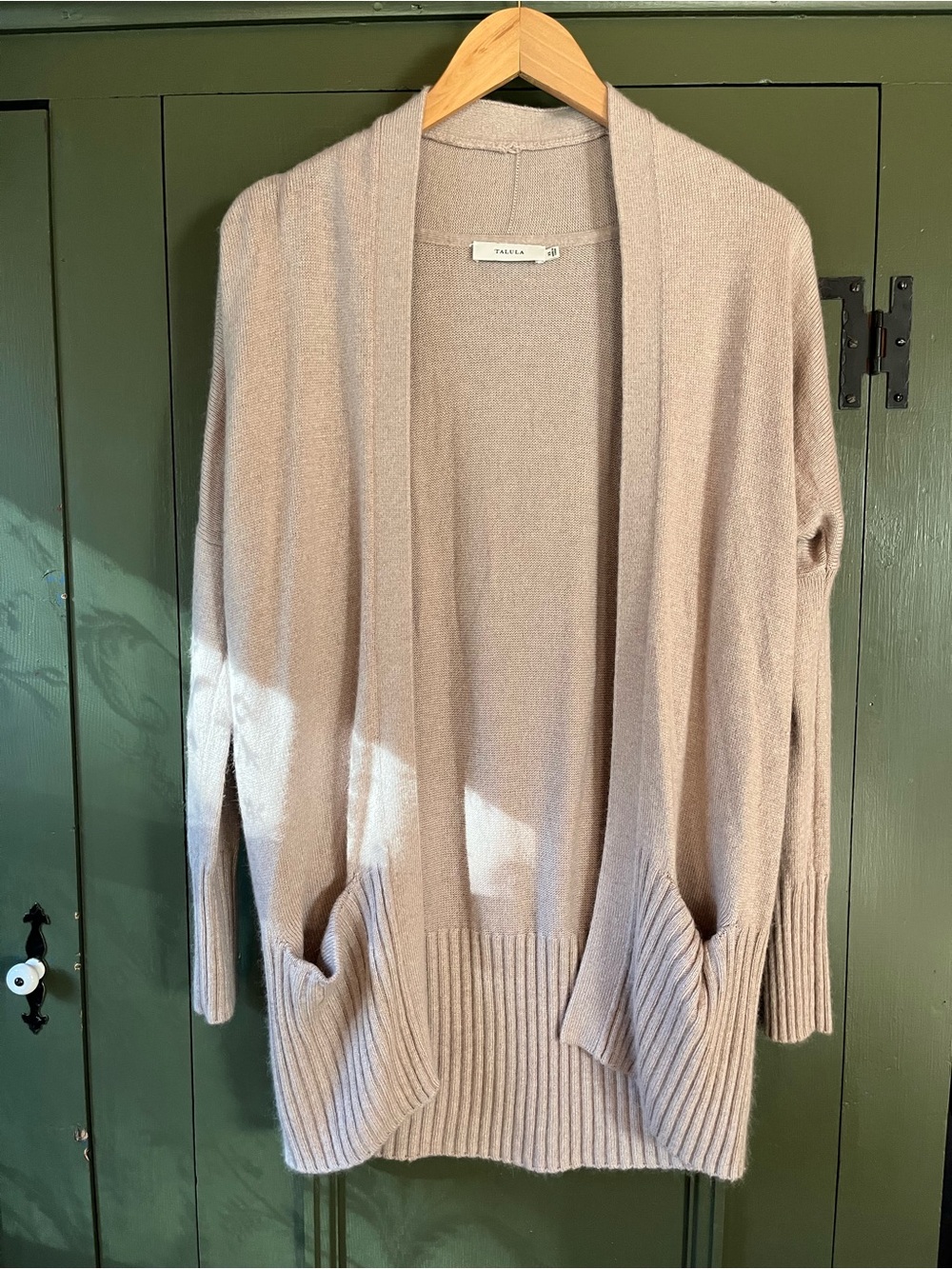 Talula Open-Front Pocket Cardigan in Taupe